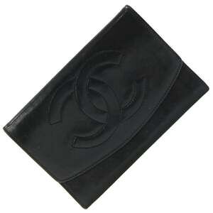 CHANEL Authentic Black Lambskin Leather Logo Wallet